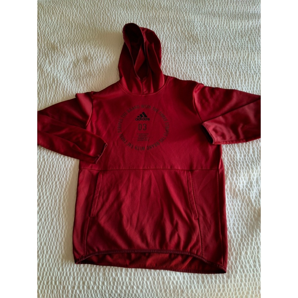 Adidas Mens Climalite Hoodie Red Textured Pullover Graphic Sweatshirt Size M